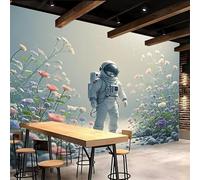 3D Wallpaper 450x315cm Astronaut Boys Bedroom Wallpaper Fantasy Flowers Seamlessly Connected Canvas Panels with Oil Painting Texture, Great for Lounge or Dining Area