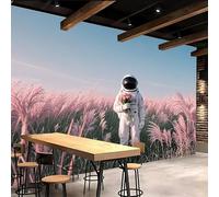 3D Wallpaper 450x315cm Astronaut Fantasy Boys Bedroom Wallpaper Pink Flowers Seamlessly Connected Canvas Panels with Oil Painting Texture, Great for Lounge or Dining Area