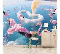 3D Wallpaper 500x280cm Heart Shaped Flamingo Japanese Wallpaper Oil Canvas Wall Panels with 3D Look, Seamless fit, Perfect for Bedroom headboard Wall EB24-2544