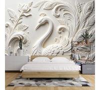 3D Wallpaper 80X56Inch Swan Peacock Feather Floral Wall Mural Elegant Bird Nature Textured Wallpaper Large Poster Photo Feature Wall Paper for Bedroom Living Room Home Decor Swan Peacock 200X140Cm(