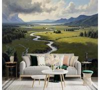 3D Wallpaper A Tranquil Valley Babbling Brook Green Meadows In The Distance | Premium Textured Silk Fabric Perfect for Decorating Living Rooms Bedrooms Studies Offices Dining Rooms TV Walls-350cm×256cm