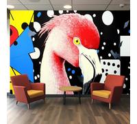 3D Wallpaper, Abstract Flamingo with Coral Pink, Baby Blue, Lemon Yellow Geometric Shapes and Dots, for Living Room Bedroom Wall Decoration