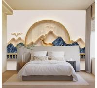 3D Wallpaper Abstract Golden Deer Blue Mountains Birds In Flight Landscape | Premium Textured Silk Suitable for Study Dining Living Room Bedroom Sofa TV Wall Decoration Easy Install-400cm×280cm