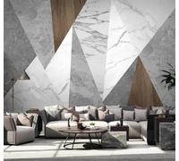3D Wallpaper Abstract Grey Geometric Woodgrain Marble Effect | Easy to Install Ideal for Creating Luxurious Décor in Bespoke Offices Living Rooms Bedrooms and Behind TV Screens-250cm×170cm