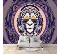3D Wallpaper Abstract Lion 300x256cm,Modern Art Wall Murals Photo Wall Mural Sunglasses and Headphones,for Living Room Bedroom Children's Room Home Decoration, Easy to Install