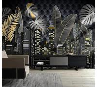 3D Wallpaper Abstract Three Dimensional Black City Architecture Banana Leaf | Easy to Install Ideal for Creating Luxurious Décor in Bespoke Offices Living Rooms Bedrooms and Behind TV Screens-150cm×105cm