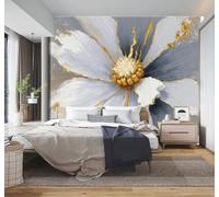 3D Wallpaper Abstract White Flowers Grey Petals Accented With Gold Leaf | Modern Luxurious Decorative Textures Suitable For Offices Study Areas Homes Bedroom Living Rooms Tv Feature Walls-300cm×210cm