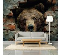 3D Wallpaper Animal Bear Old Wall Hole 250 x 175 cm Wall Murals, Hyper-Realistic Style Non-Woven Photo Wall Mural for Living Room Bedroom Children's Room Office Decoration, Easy to Install