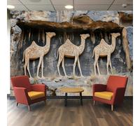 3D Wallpaper - Animal Camel Sandstone Relief Design, Beige Tan Weathered Stone Texture, Polyester Pwallpaper for Living Room Bedroom Lounge Stairs Hall Wall Decoration