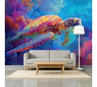 3D Wallpaper Animal Turtle Coral Reef 450 x 315 cm Wall Murals, Underwater World Non-Woven Photo Wall Mural for Living Room Bedroom Children's Room Office Decoration, Easy to Install