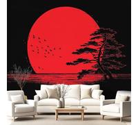3D Wallpaper Anime, Japanese Style, Aesthetic 300 x 210 cm Wall Mural,Pine Tree, Sun, Bird Wallpaper Mural for Bedroom, Kindergarten, Scenic Garden Wall Hanging