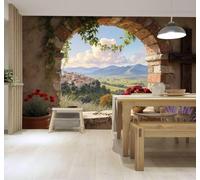 3D Wallpaper Arch Red Roses Purple Lavender Mountains Rural Landscape | Creative Modern Murals Home Decor Study Living Room Bedroom Sofa Background Feature the Wall Decoration Luxury-300cm×210cm