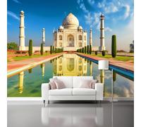 3D Wallpaper Architecture Taj Mahal Pool Print Peel and Stick Wall Mural, 350 x 256 cm Home Decoration Non-Woven Murals for Living Room Bedroom Children's Room - Blue Background Wall Decor