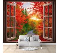 3D Wallpaper Autumn Forest Path Maple Leaves 500 x 280 cm Wall Murals, Shop Window Display Non-Woven Photo Wall Mural for Living Room Bedroom Children's Room Office Decoration, Easy to Install