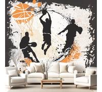 3D Wallpaper Basketball Players Ink Splatter Dynamic 400 x 280 cm Wall Mural,Passionate Retro Sport Enthusiast Slam Dunk Wallpaper Mural for Bedroom, Kindergarten, Scenic Garden Wall Hanging