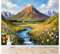 3D Wallpaper Beautiful Mountains Rivers Wildflowers Natural Landscapes | Luxury Decorative Stickers Suitable for all Walls in Home Dining Rooms Sofas Living Rooms Bedrooms Well As Murals-150cm×105cm