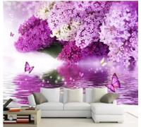 3D Wallpaper Beautiful Purple Flowers Reflections Butterflies | Easy to Install Ideal for Creating Luxurious Décor in Bespoke Offices Living Rooms Bedrooms and Behind TV Screens-250cm×170cm