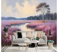 3D Wallpaper Beautiful Purple Grasslands Forests Rivers Natural Scenery | Premium Textured Silk Fabric Perfect for Decorating Living Rooms Bedrooms Studies Offices Dining Rooms TV Walls-300cm×210cm