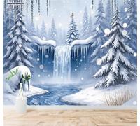 3D Wallpaper Beautiful Winter Forest Frozen Waterfall River Snowy Landscape | Silk Texture Suitable for the Home Study Office Schemes Dining Rooms Sofas Bedrooms Living Rooms TV Feature Walls-200cm×140cm