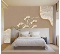 3D Wallpaper Beige Background Abstract Golden Lines Small Fish Flowing | Premium Textured Silk Suitable for Study Dining Living Room Bedroom Sofa TV Wall Decoration Easy Install-400cm×280cm