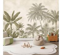3D Wallpaper Beige Tropical Nature 200 x 140 cm Wall Murals Easy to Install | Plants Banana Leave Palms Coconut Trees Non-Woven Panoramic Wall Mural for Children Room Office TV Sofa Background Decoration