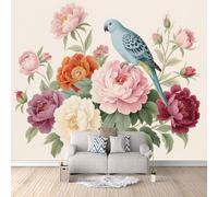 3D Wallpaper Bird Floral 300x256cm,Modern Art Wall Murals Photo Wall Mural Pastoral Floral,for Living Room Bedroom Children's Room Home Decoration, Easy to Install
