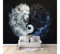 3D Wallpaper Black and White Lion 500x280cm,Modern Art Wall Murals Photo Wall Mural Chinese Style,for Living Room Bedroom Children's Room Home Decoration, Easy to Install