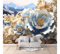 3D Wallpaper Blue Flowers 250x175cm,Modern Art Wall Murals Photo Wall Mural Chinese Style Landscape,for Living Room Bedroom Children's Room Home Decoration, Easy to Install