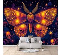 3D Wallpaper Butterfly Skull Mural Wall Gothic Photo Wallpaper 500x280 cm Non-Woven Fabric Easy to Install Wall Paper for Living Room Kitchen Children's Room Bedroom Accessories