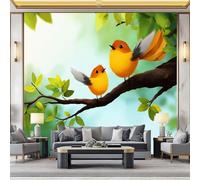 3D Wallpaper Cartoon Bird Leaves 300x210 cm Poster Large Mural Photo Wallpaper, DIY Wall Art Mural for Living Room Bedroom Office Home Decor