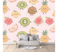 3D Wallpaper Cartoon Kiwi Pineapple 500x280cm,Modern Art Wall Murals Photo Wall Mural Apple,for Living Room Bedroom Children's Room Home Decoration, Easy to Install