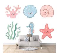 3D Wallpaper Cartoon Seahorse Shell 150x105cm,Modern Art Wall Murals Photo Wall Mural Starfish Coral,for Living Room Bedroom Children's Room Home Decoration, Easy to Install