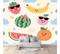 3D Wallpaper Cartoon Watermelon Strawberry 300x256cm,Modern Art Wall Murals Photo Wall Mural Banana,for Living Room Bedroom Children's Room Home Decoration, Easy to Install