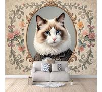 3D Wallpaper Cat in A Suit 500x280cm,Modern Art Wall Murals Photo Wall Mural Flowers,for Living Room Bedroom Children's Room Home Decoration, Easy to Install