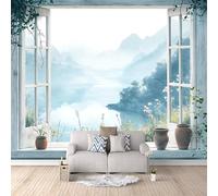3D Wallpaper Chinese Style Landscape 500x280cm,Modern Art Wall Murals Photo Wall Mural Scenery Outside The Window,for Living Room Bedroom Children's Room Home Decoration, Easy to Install