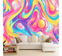 3D Wallpaper Colorful Psychedelic 315x215cm,Pastel Waves Photo Mural Wallpaper Silk Cloth Wall Art for Bedroom