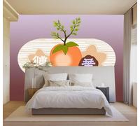 3D Wallpaper Creative Minimalist Orange Fruit Green Leaves Illustration | Premium Textured Silk Fabric Perfect for Decorating Living Rooms Bedrooms Studies Offices Dining Rooms TV Walls-430cm×300cm