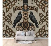 3D Wallpaper Crow 150x105cm,Modern Art Wall Murals Photo Wall Mural Norse Runes,for Living Room Bedroom Children's Room Home Decoration, Easy to Install