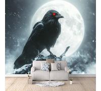3D Wallpaper Crow Moon 500x280cm,Modern Art Wall Murals Photo Wall Mural Snowflake,for Living Room Bedroom Children's Room Home Decoration, Easy to Install