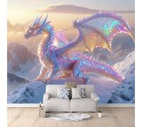 3D Wallpaper Crystal Dragon 300x256cm,Modern Art Wall Murals Photo Wall Mural Snow Mountain,for Living Room Bedroom Children's Room Home Decoration, Easy to Install