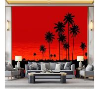 3D Wallpaper Digital Art Sunset Palm Tree Silhouette Wall Mural Home Decor, for Living Room Bedroom Kids Room, Non-Woven Photo Wallpaper 200 x 140 cm Premium Feature Wall Mural