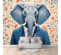 3D Wallpaper Elephant in A Suit 500x280cm,Modern Art Wall Murals Photo Wall Mural Flowers,for Living Room Bedroom Children's Room Home Decoration, Easy to Install
