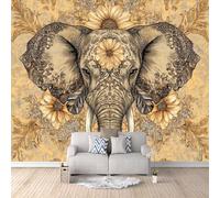 3D Wallpaper Elephant Mandala Flower 250x175cm,Modern Art Wall Murals Photo Wall Mural,for Living Room Bedroom Children's Room Home Decoration, Easy to Install