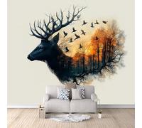 3D Wallpaper Elk Sunshine Mural Wall EEL Animal Photo Wallpaper 150x105 cm Non-Woven Fabric Easy to Install Wall Paper for Living Room Kitchen Children's Room Bedroom Accessories Interior Poster