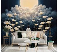 3D Wallpaper Enchanting Night Scene Woman Moonlight Clouds White Lotus | Silk Texture Suitable for the Home Study Office Schemes Dining Rooms Sofas Bedrooms Living Rooms TV Feature Walls-430cm×300cm