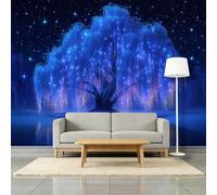 3D Wallpaper Fantasy Glowing Weeping Willow 350 x 256 cm Wall Murals, Sci-Fi Art Non-Woven Photo Wall Mural for Living Room Bedroom Children's Room Office Decoration, Easy to Install