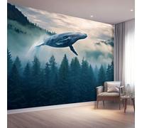 3D Wallpaper Fantasy Whale Forest Print Peel and Stick Wall Mural, 400 x 280 cm Home Decoration Non-Woven Murals for Living Room Bedroom Children's Room - Blue Background Wall Decor