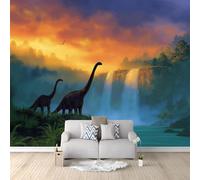 3D Wallpaper Fantasy World Waterfall Brachiosaurus Wall Mural Home Decor, for Living Room Bedroom Kids Room, Non-Woven Photo Wallpaper 350 x 256 cm Premium Feature Wall Mural