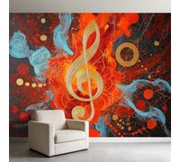 3D Wallpaper Flaming Golden Music Notes 450 x 315 cm Wall Mural, for Abstract Art Music Classroom Studio Non-Woven Photo Wallpaper Premium Feature Wall Mural