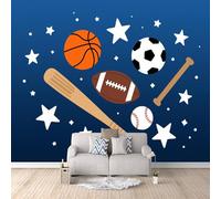 3D Wallpaper Football Basketball 150x105cm,Modern Art Wall Murals Photo Wall Mural Football and Baseball,for Living Room Bedroom Children's Room Home Decoration, Easy to Install